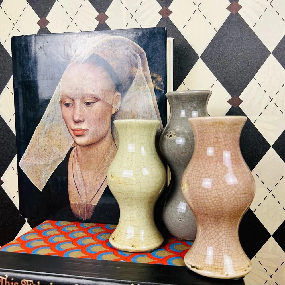 Studio Pottery Trio Bud Vases Crackle Glaze Sculptural| Vintage Luxury Set of 3 - Picture 16 of 16